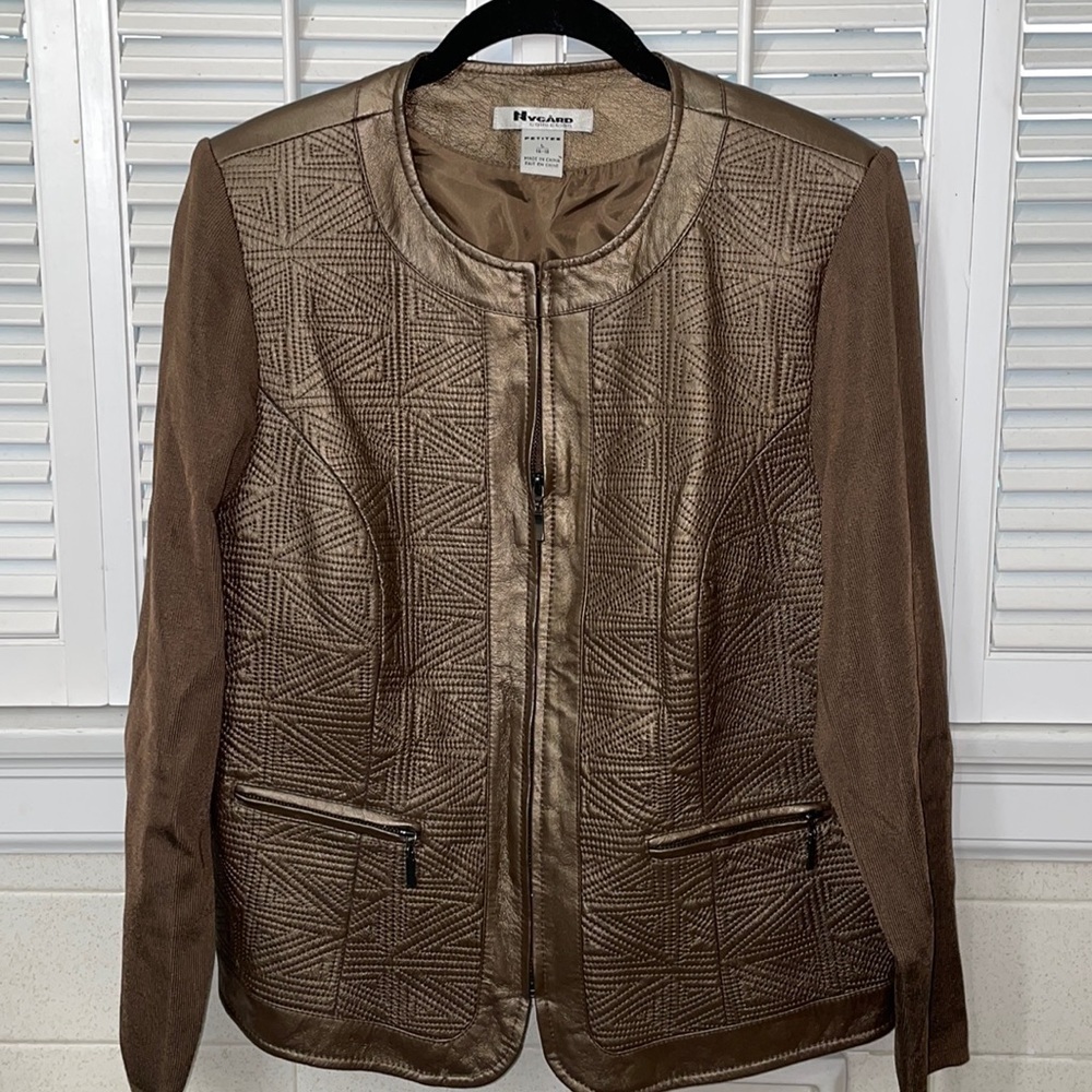 Nygard Collection golden bronze Leather Jacket motorcycle St. John tribal chic